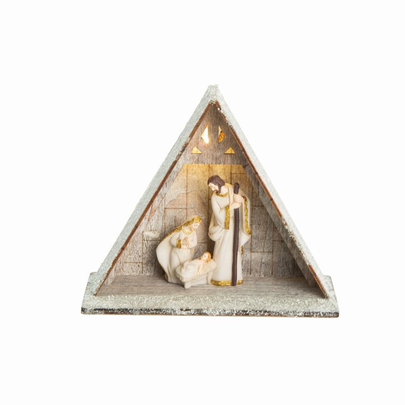 Transpac Resin/Wood Light Up Manger & Family Set