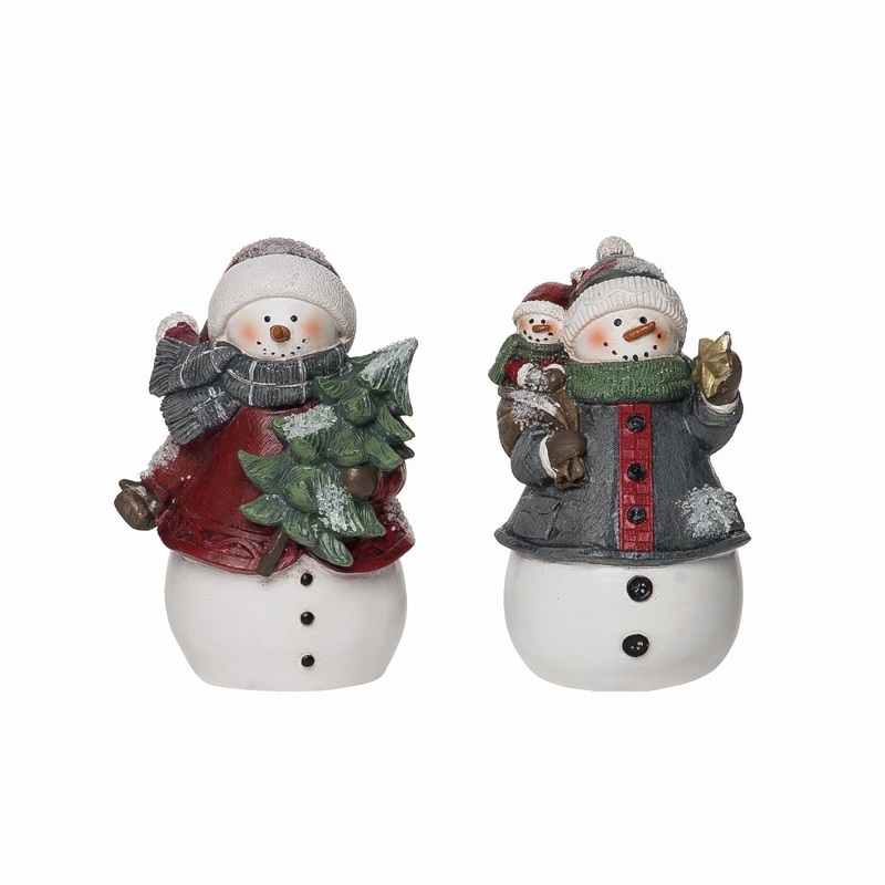 Transpac Small Resin Quilted Snowman Figurine, Set Of 2, Assortment