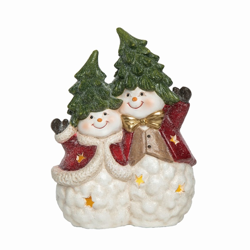 Transpac Small Terra Cotta Light Up Christmas Tree Snowman Decor