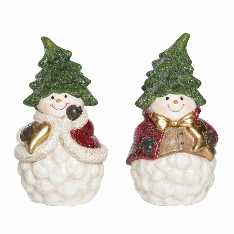 Transpac Terra Cotta Christmas Tree Snowman Figurine, Set Of 2, Assortment