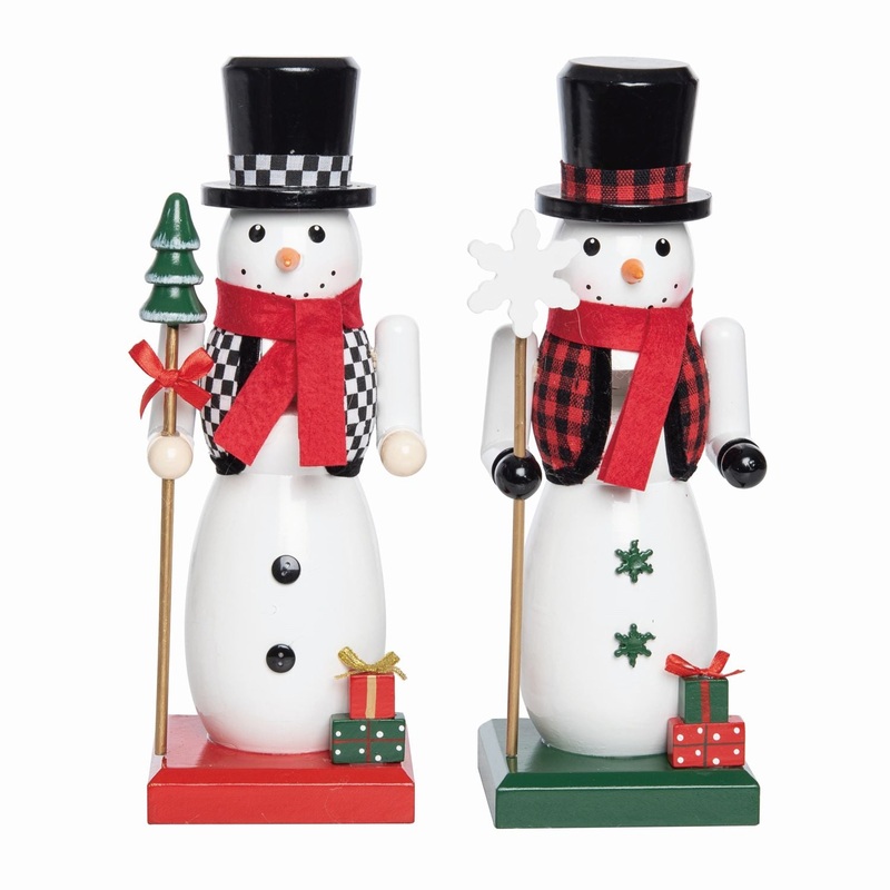 Transpac Wood Snowman Nutcracker, Set Of 2, Assortment