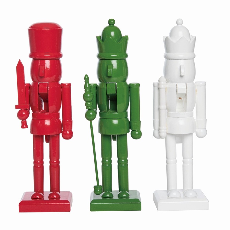 Transpac Wooden 10 Monochromatic Nutcracker, Set Of 3, Assortment