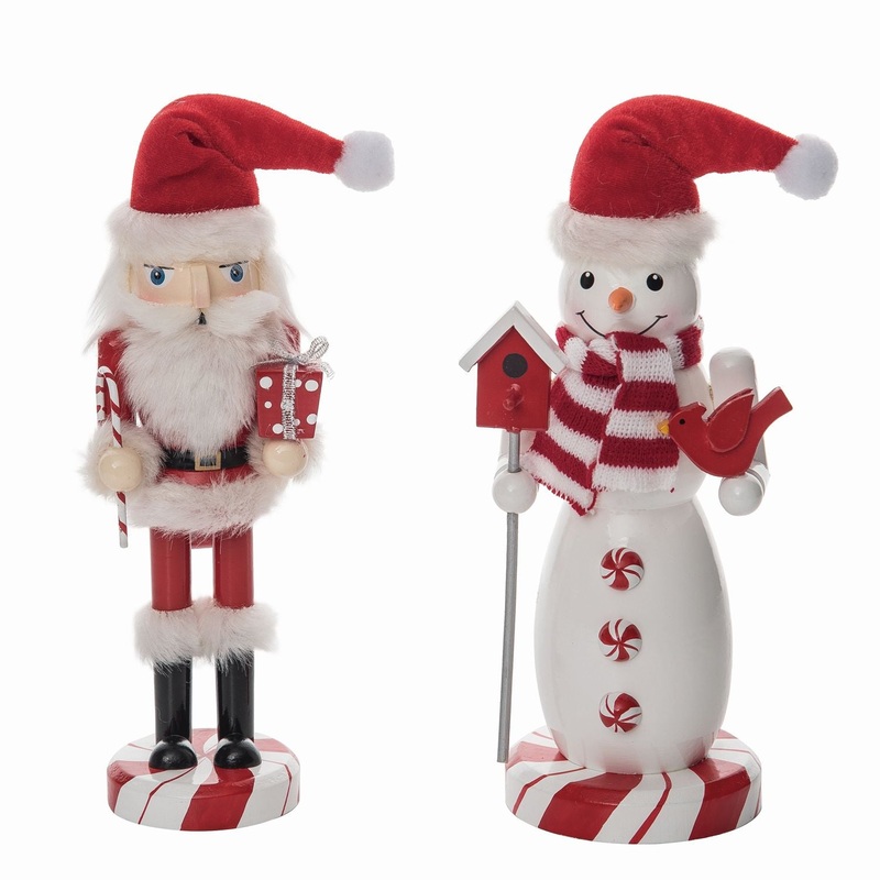 Transpac Wooden 10 Snowman/Santa Nutcracker, Set Of 2, Assortment