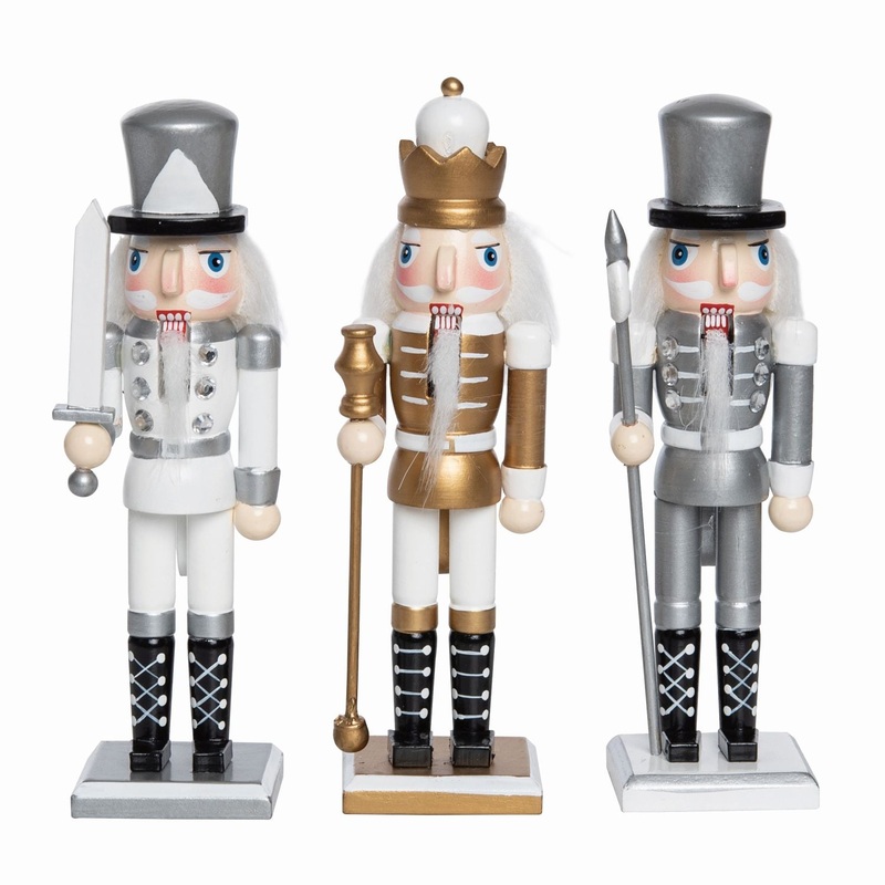 Transpac Wooden 7 Glam Nutcracker, Set Of 3, Assortment