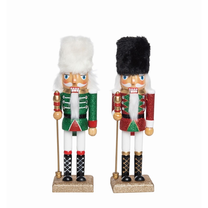 Transpac Wooden Fuzzy Hat Nutcracker, Set Of 2, Assortment