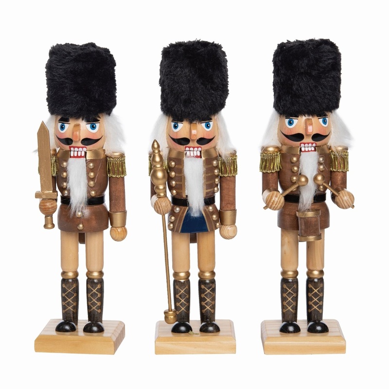 Transpac Wooden Neutral Nutcracker, Set Of 3, Assortment