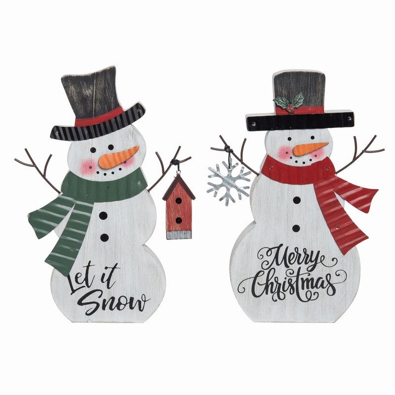 Transpac Wooden Snowman Block Decor, Set Of 2, Assortment
