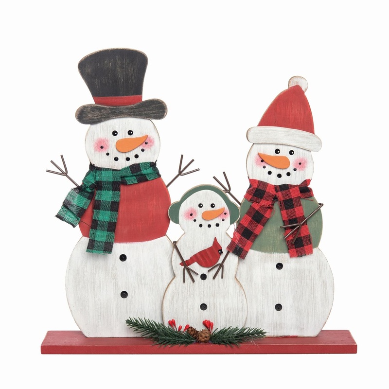 Transpac Wooden Snowman Family Table Decor