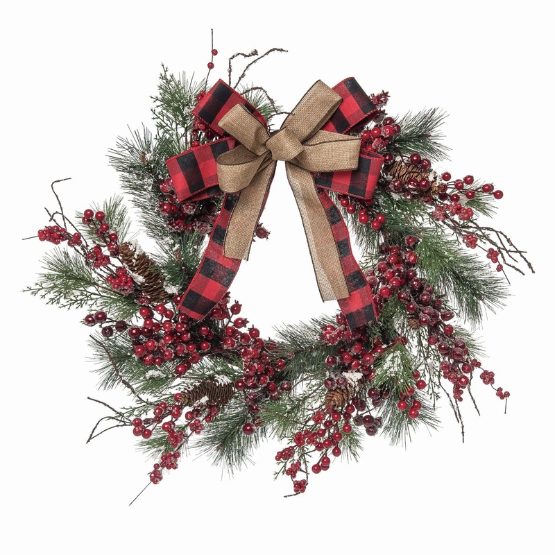 Transpac Buffalo Check & Berry Wreath