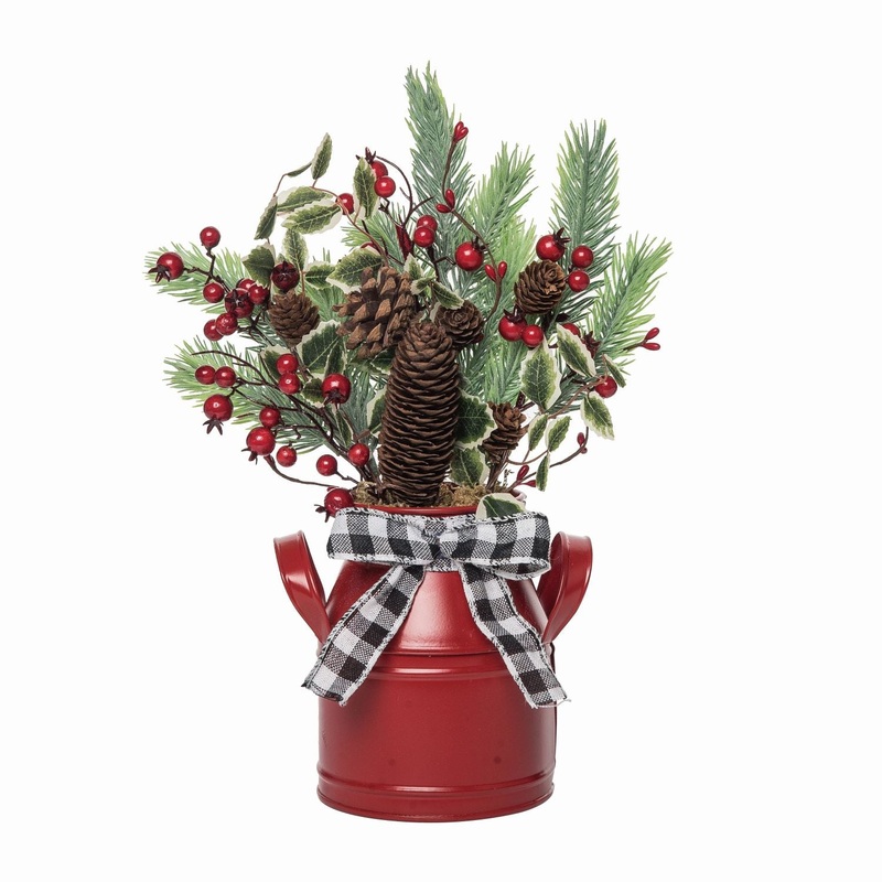 Transpac Buffalo Plaid & Berry Arrangement