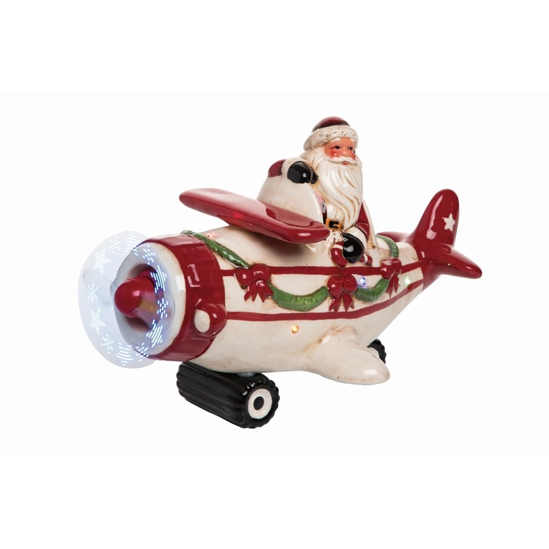 Transpac Dolomite Light Up Musical Santa Plane