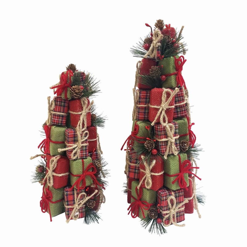Transpac Fabric Christmas Gift Tree Decor, Set Of 2
