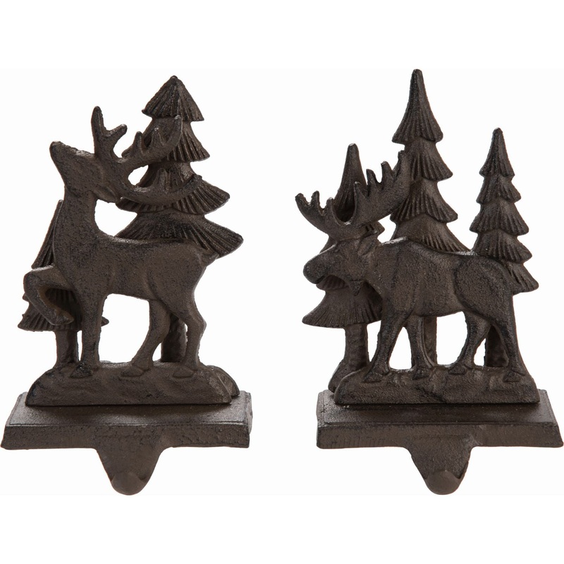 Transpac Iron Deer/Tree Stocking Holder, Set Of 2, Assortment