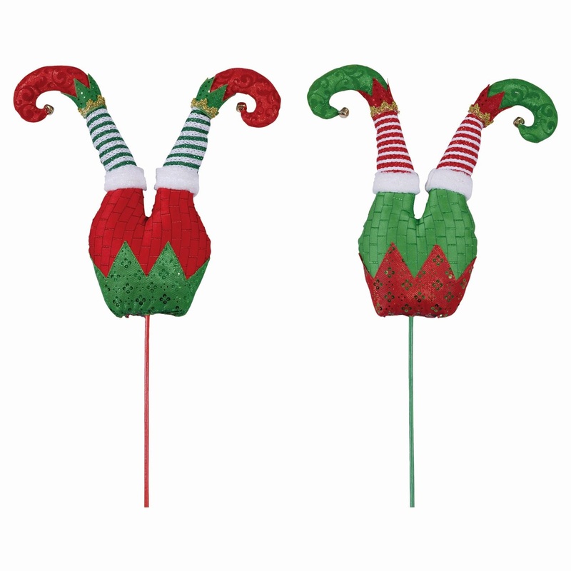 Transpac Large Plush Elf Leg Pick, Set Of 2, Assortment