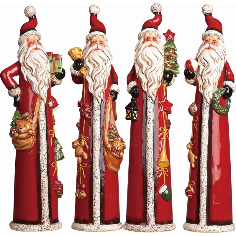 Transpac Medium Dolomite Tall Santa, Set Of 4, Assortment