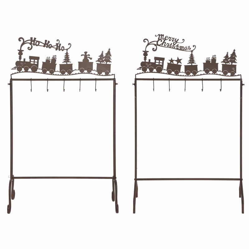Transpac Metal Christmas Train Stocking Holder, Set Of 2, Assortment
