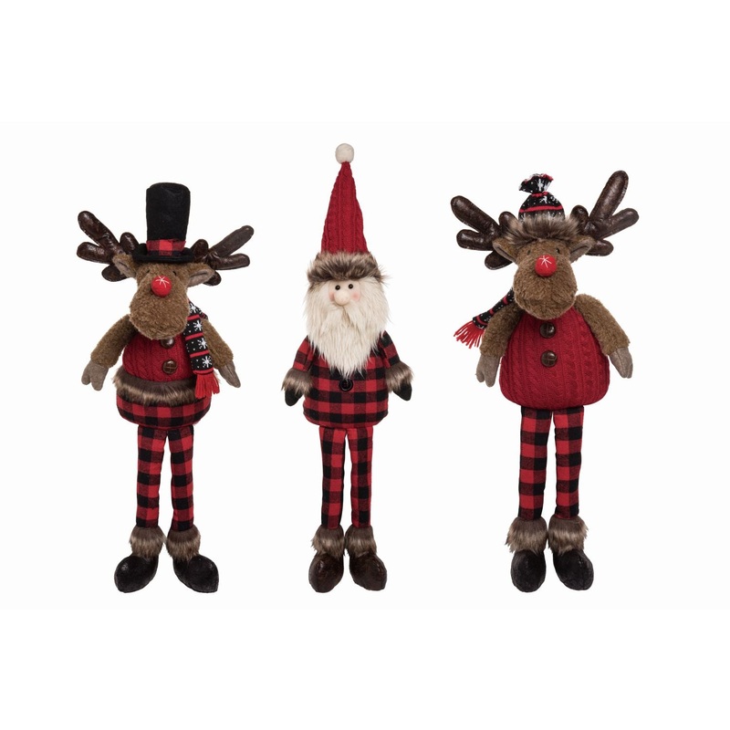 Transpac Plush Rustic Christmas Shelf Sitter, Set Of 3, Assortment