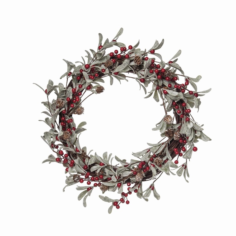 Transpac Red Berry & Lambs Ear Wreath
