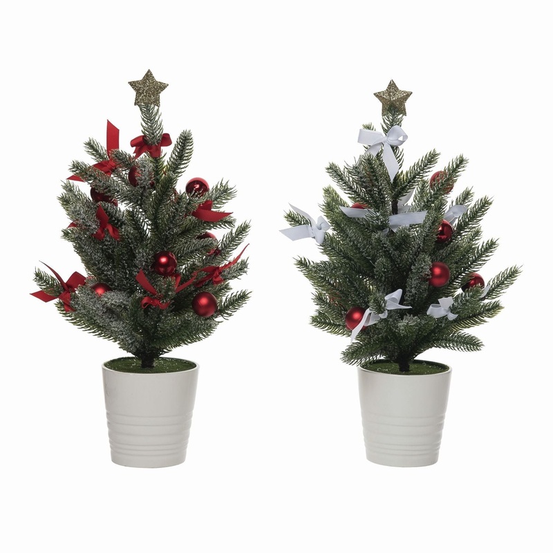 Transpac Red & Green Potted Mini Tree, Set Of 2, Assortment