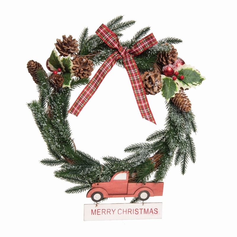 Transpac Red Truck Wreath