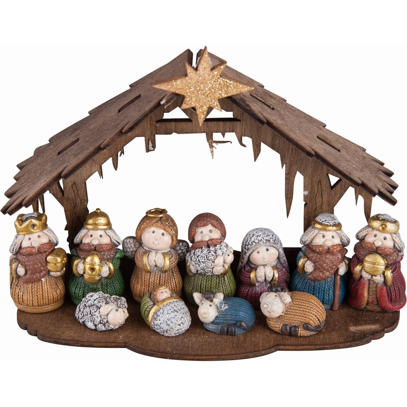 Transpac Resin Ply Wood Mini Nativity, Set Of 12