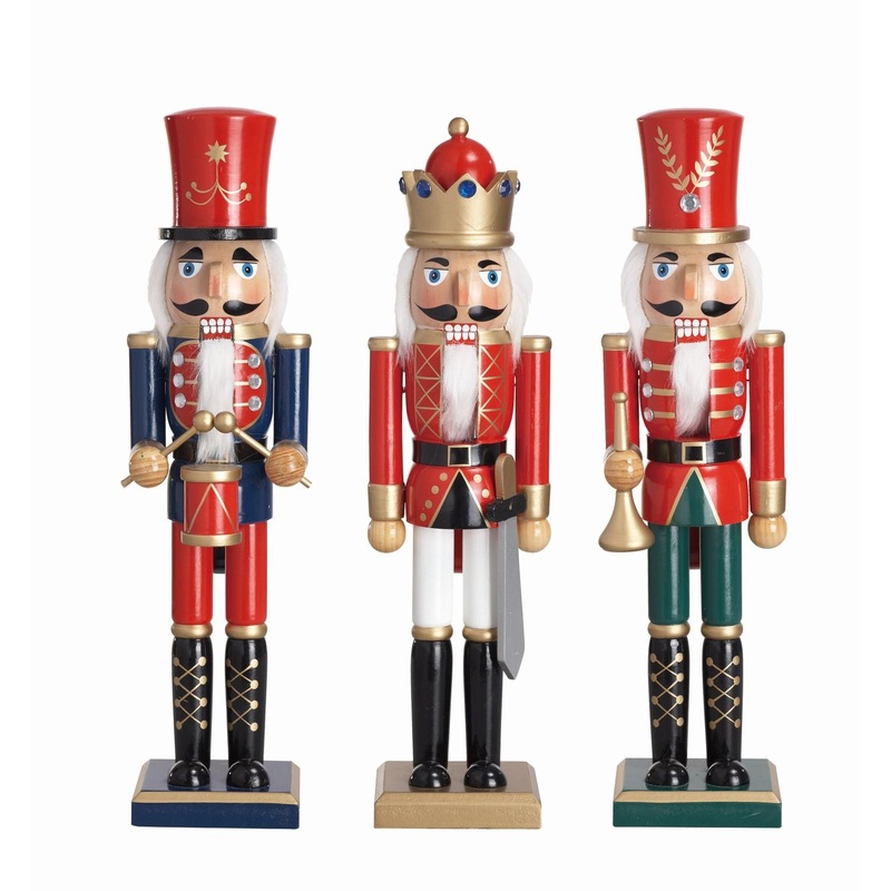 Transpac Wood Nutcracker Figurine, Set Of 3, Assortment
