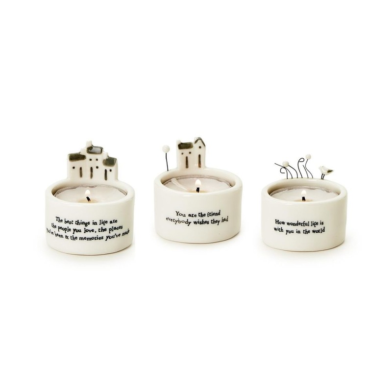 Two’s Company 18-Pieces Candle and Tea Light Holder in Gift Box In 3 Sayings – Porcelain