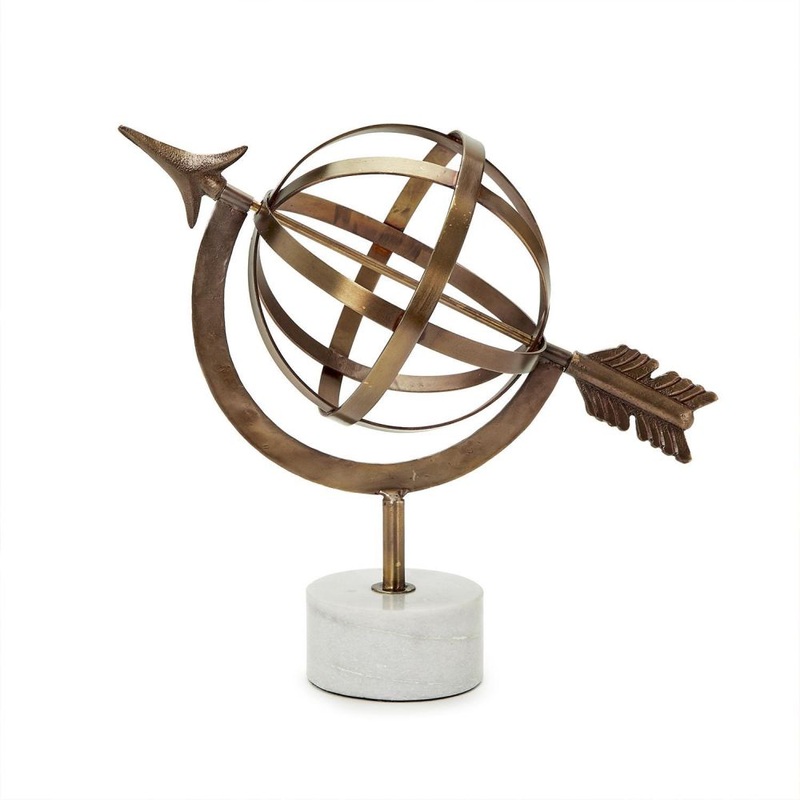 Two’s Company Armillary Hand-Crafted Antiqued Metal Sphere on Marble Base – Iron/Marble