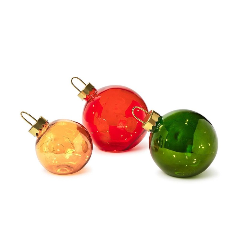 Two’s Company Christmas Ball Set 3 Large Ball Ornament LED Light-Up Decor In 3 Sizes/Colors