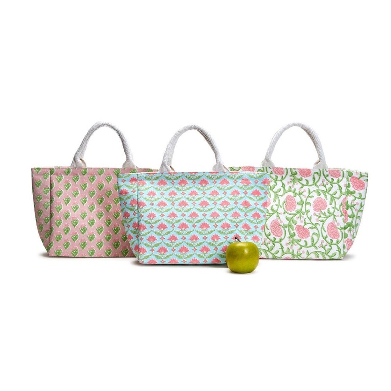 Two’s Company Floral Block Print Thermal Lunch Tote Bag Assorted 3 Patterns – Cotton Canvas