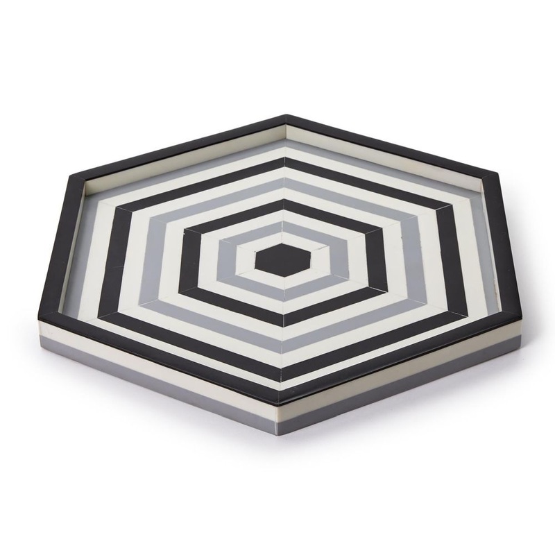 Two’s Company Grey Concentrics Decorative Hexagon Tray – Resin/MDF