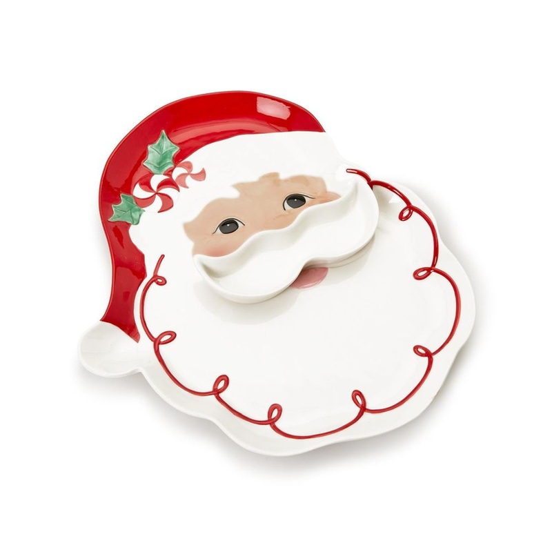 Two’s Company Santa Platter with Removable Mustache Dipping Bowl – Dolomite