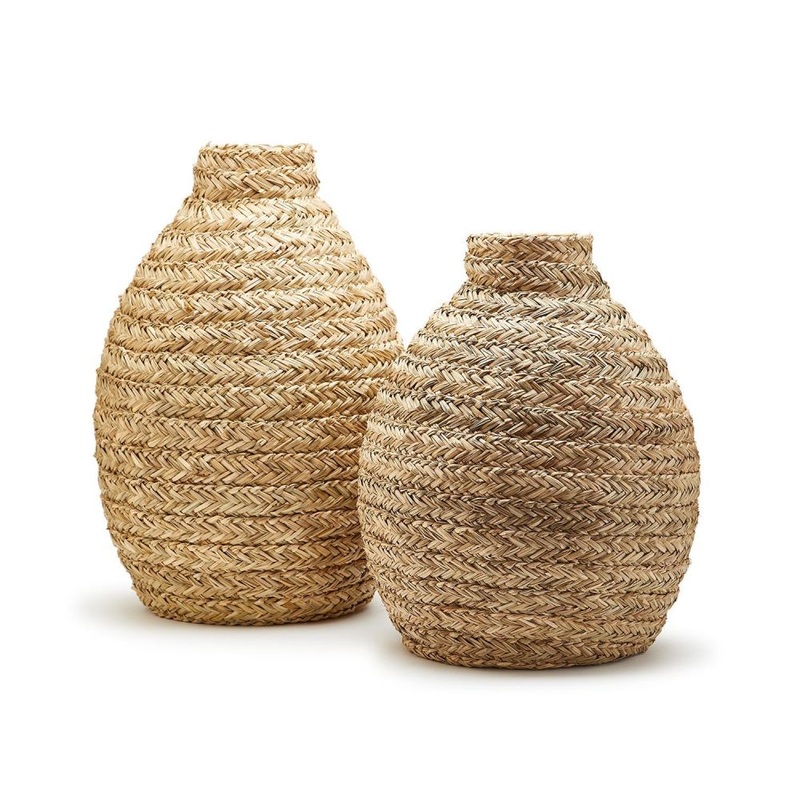 Two’s Company Set of 2 Basket Weave Bottle Shaped Vases – Water Hyacinth/Iron