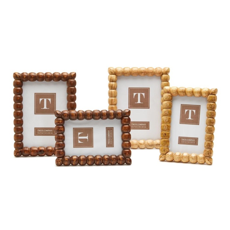 Two’s Company Set of 4 Hand-Carved Bobbin Photo Frame Assorted 2 Colors and 2 Sizes