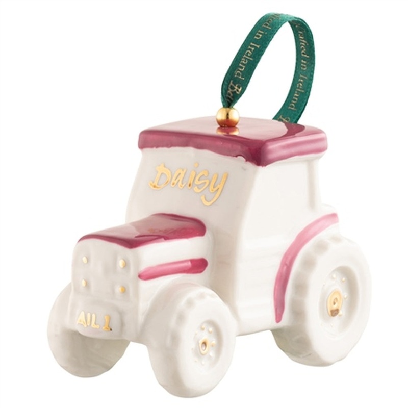 Belleek Tractor – Pink Ornament