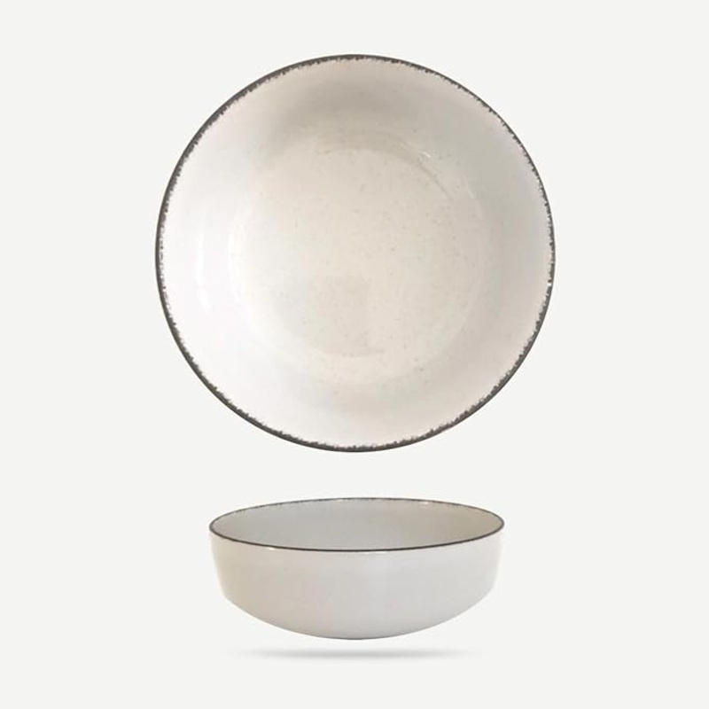 Gusto Buono 7.28 Nordic Antique Edge Soup Plate/Pasta Bowl Set of 6, Vanilla Stoneware Serving Dish