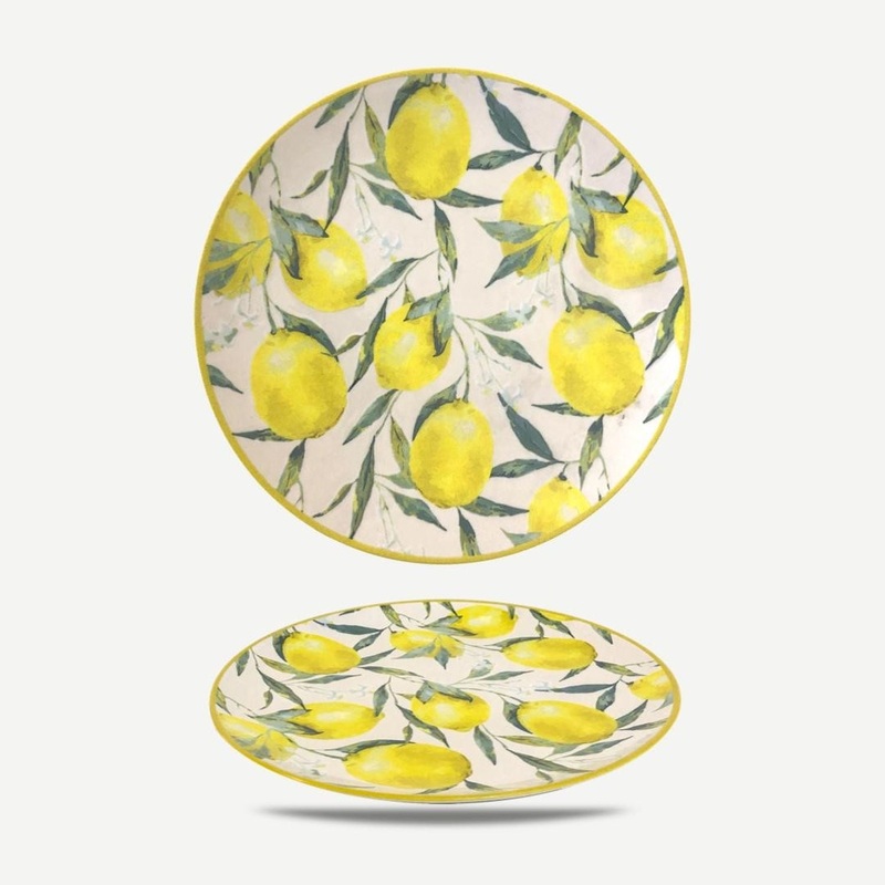 Gusto Buono 7.87 Monaco Lemon Print Stoneware Salad Plate Set of 6 – Yellow Dinner/Luncheon Dishes