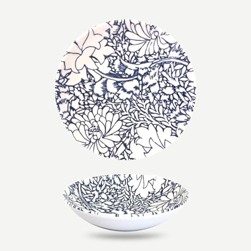 Gusto Buono 8.27 Floral Porcelain Soup Plate/Pasta Bowl Set of 6, Flower Blue/White Serving Dish