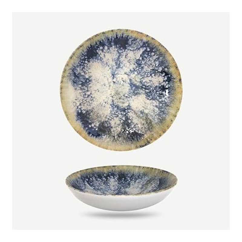Gusto Buono 8.27 Reactive Glaze Soup Plate/Pasta Bowl Set of 6, Dark Blue Stoneware Serving Dish