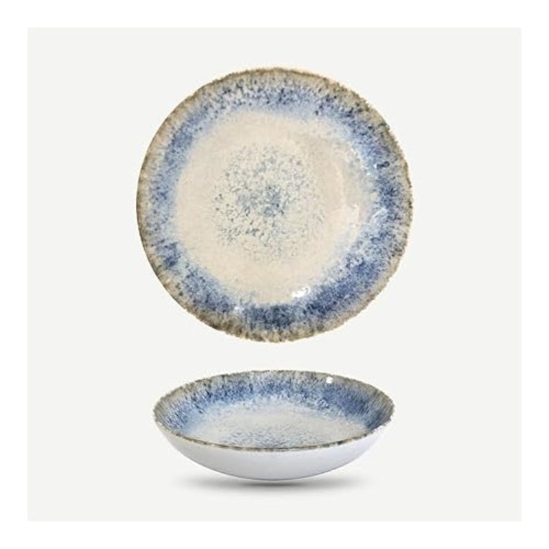 Gusto Buono 8.27 Reactive Glaze Soup Plate/Pasta Bowl Set of 6, Light Blue Stoneware Serving Dish