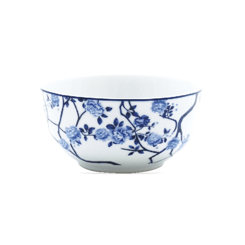 Gusto Buono Porcelain 12-Piece Dinner Set, 4 Cereal Bowls (5.5), 4 Salad Plates (7.5), and 4 Dinner Plates (10.5), Blue Plants Design