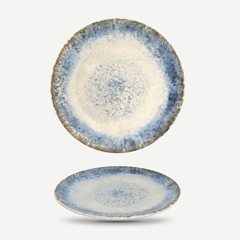 Gusto Buono Reactive Glaze Light Blue 10.24 Monaco Ceramic Dinner Plates, Stoneware Dish Set of 6