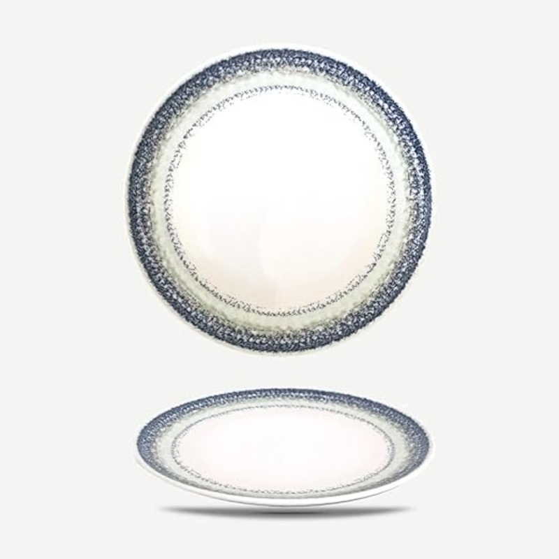 Gusto Buono The Space Blue Design 10.24 Monaco Ceramic Dinner Plates, Porcelain Dinnerware Set of 6