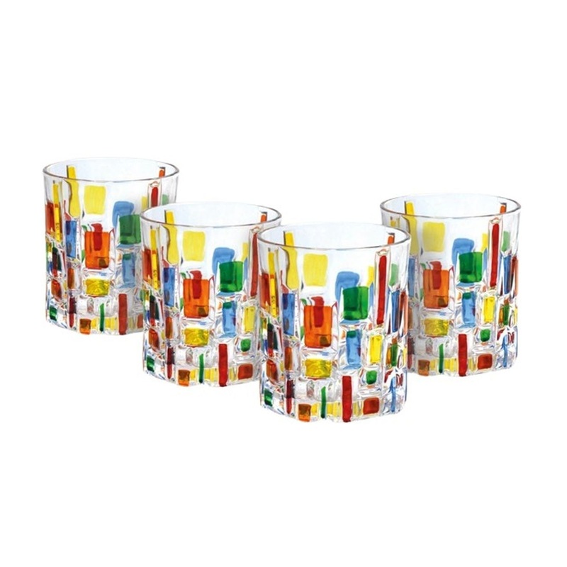 Gusto Buono Whiskey Glass 10oz with Handpainted Christmas Design, Set of 4