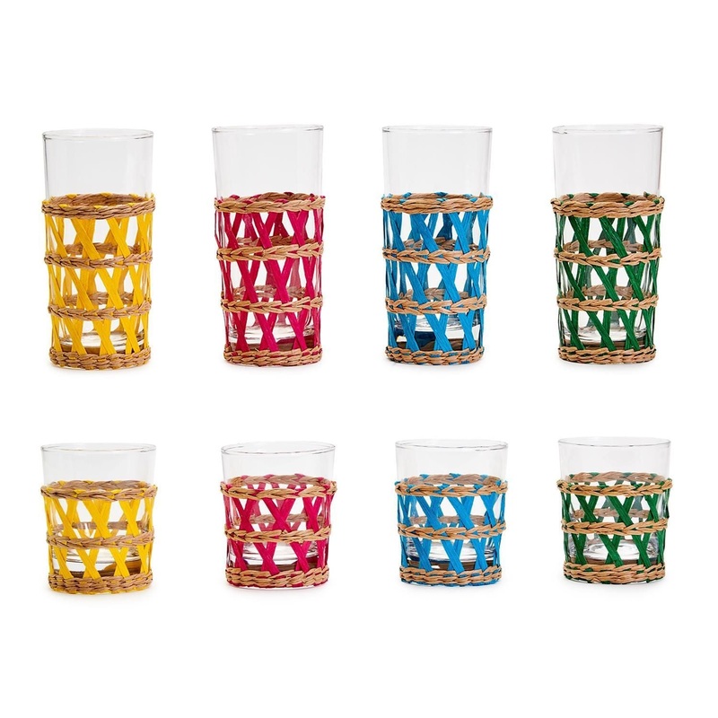 Hampton Chic Set of 24 Colorful Hand-Woven Lattice Drinking Glass w/ 2 Styles