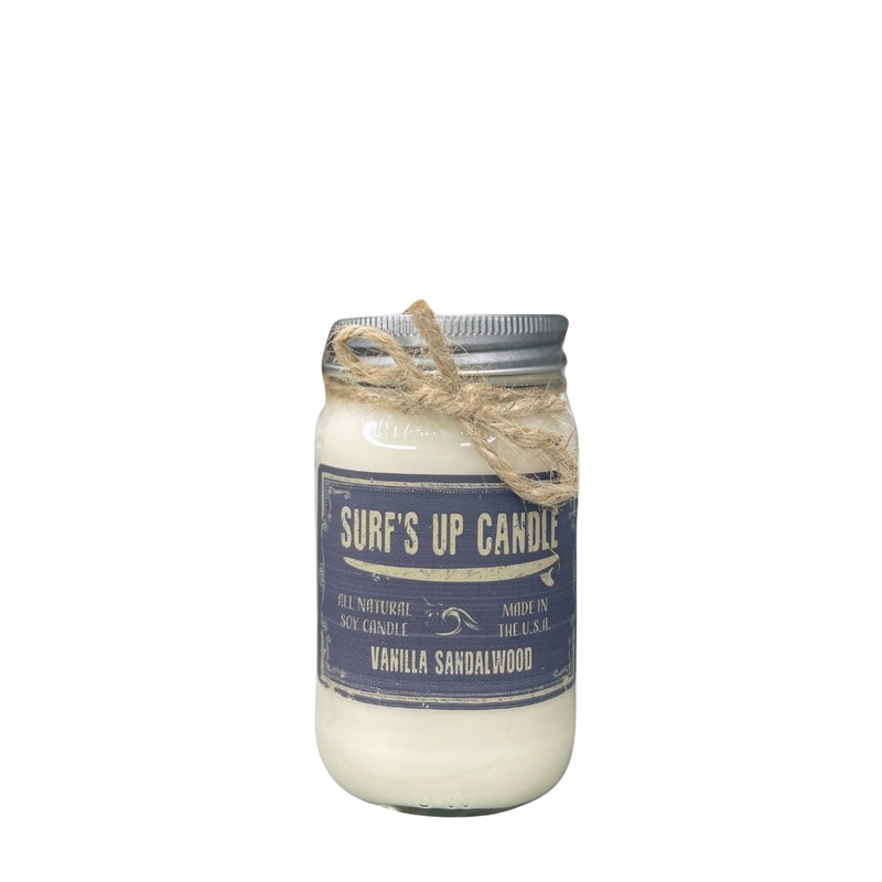 Surfs Up Candle Original Collection Vanilla Sandalwood Large Mason Jar Scented Candle Blue 16Oz
