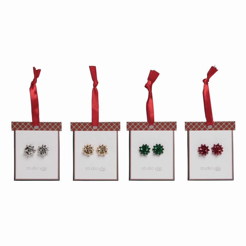 Transpac Christmas Bow Earrings With Display, Set Of 24