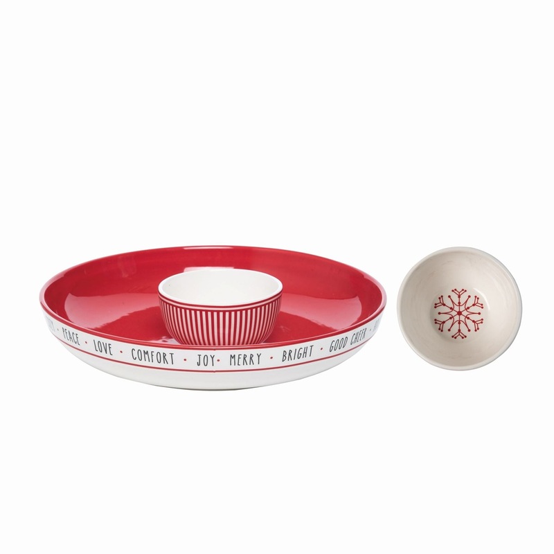 Transpac Dolomite Snow Stripes Chip & Dip Set