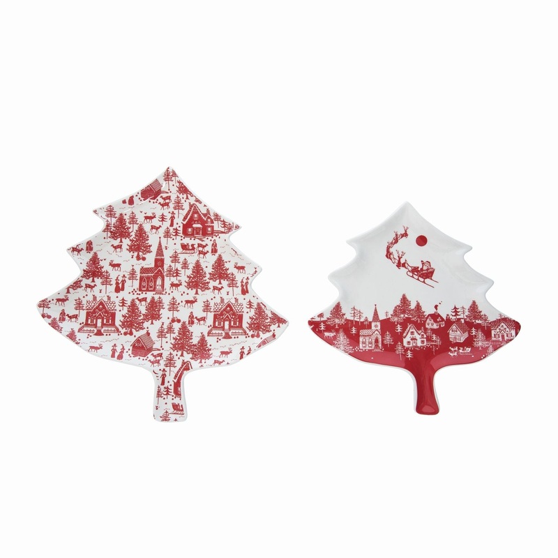 Transpac Dolomite Tree Shaped Toile Plates, Set Of 2