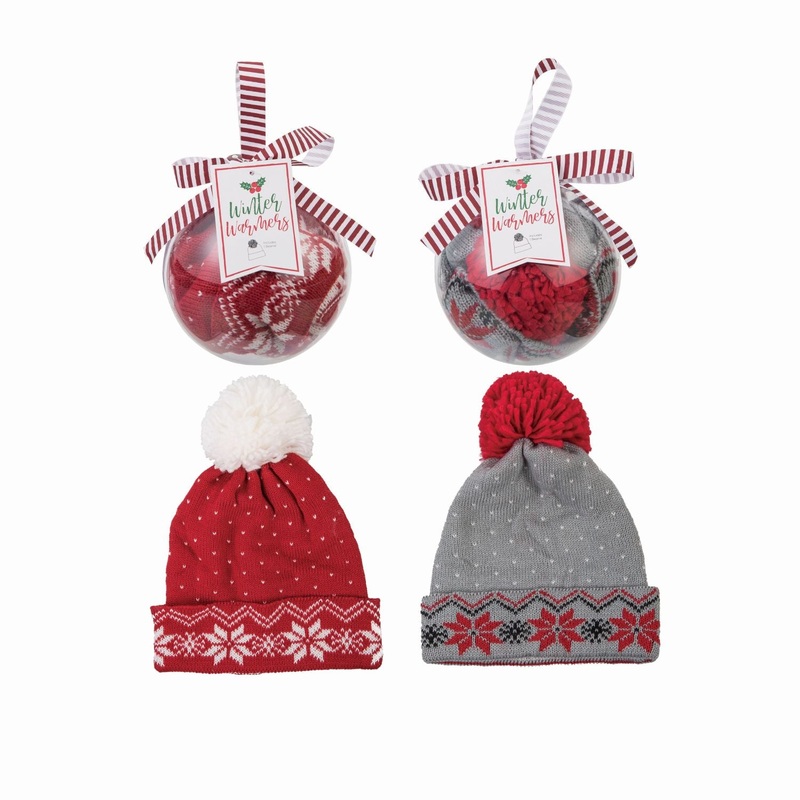 Transpac Fabric Beanie In Ball Ornament, Set Of 2, Assortment